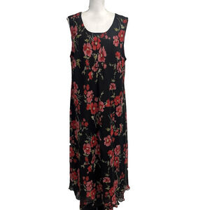 Studio I Dress Plus sz 24W Black Pink Red Floral Sheer Bias Long A Line Wedding